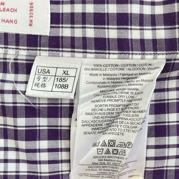 Brooks Brothers Non Iron Button Up Shirt Mens Supima Cotton Purple Size XL - Picture 9 of 11